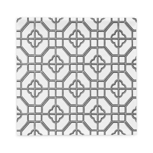 Verdigris & Monotone Oriental Trellis throw cushion cover - rubberchicken.studio
