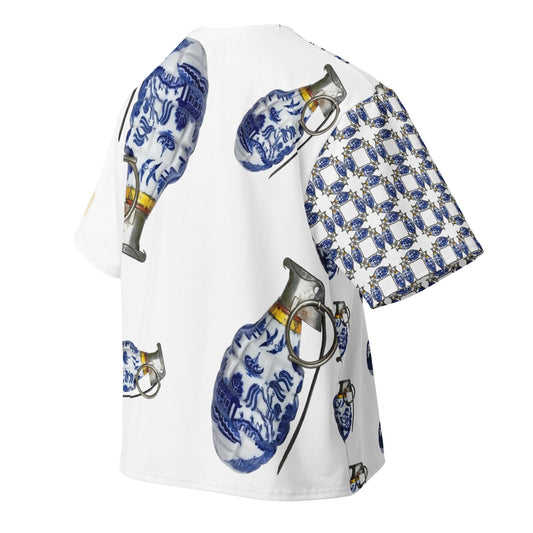 Willow Pattern Grenades Oversized Cotton T-Shirt. - rubberchicken.studio