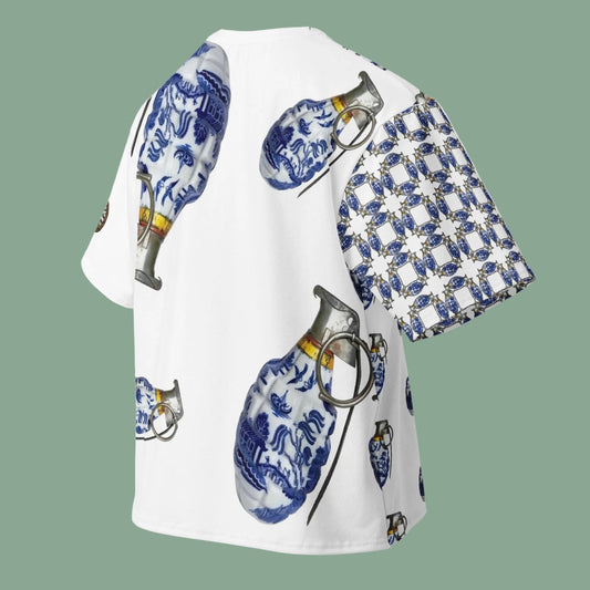 Willow Pattern Grenades Oversized Cotton T-Shirt. - rubberchicken.studio
