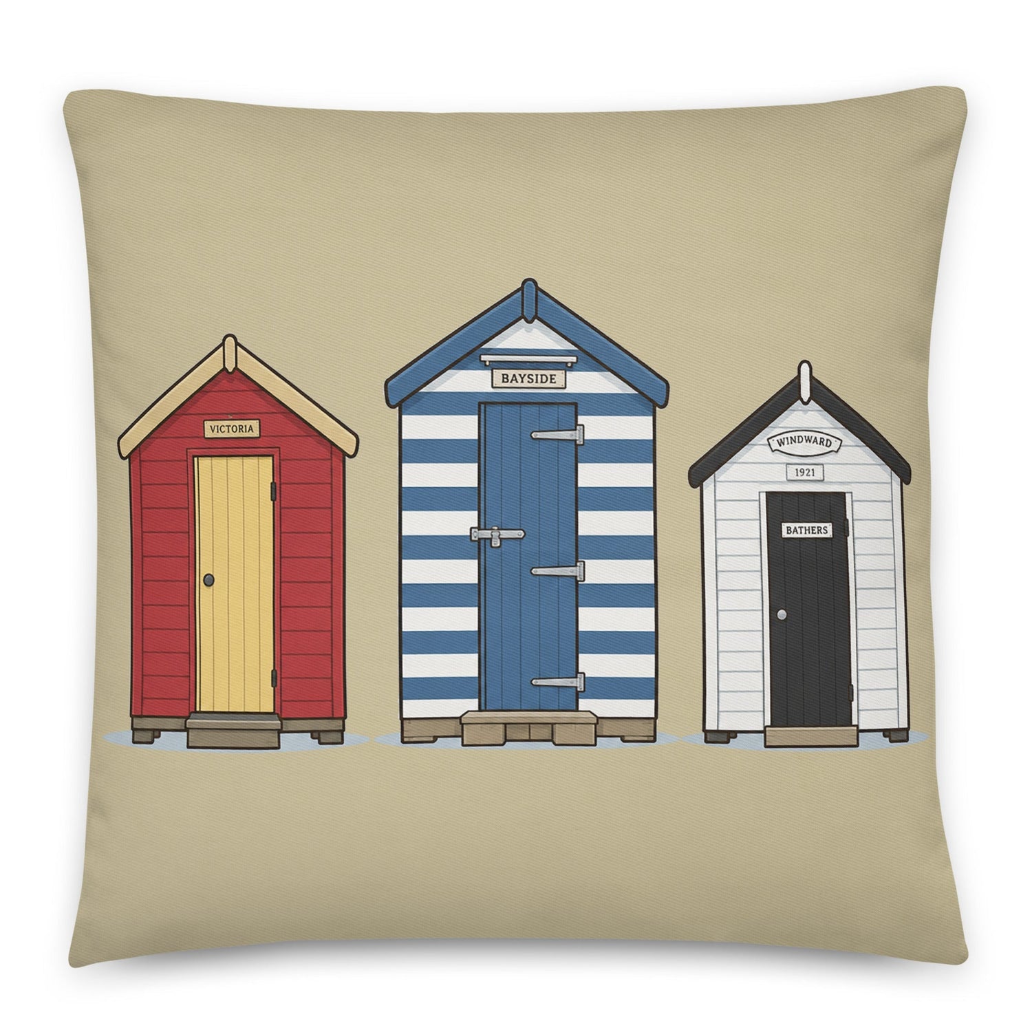 Beach Huts - cotton cushion cover - rubberchicken.studio