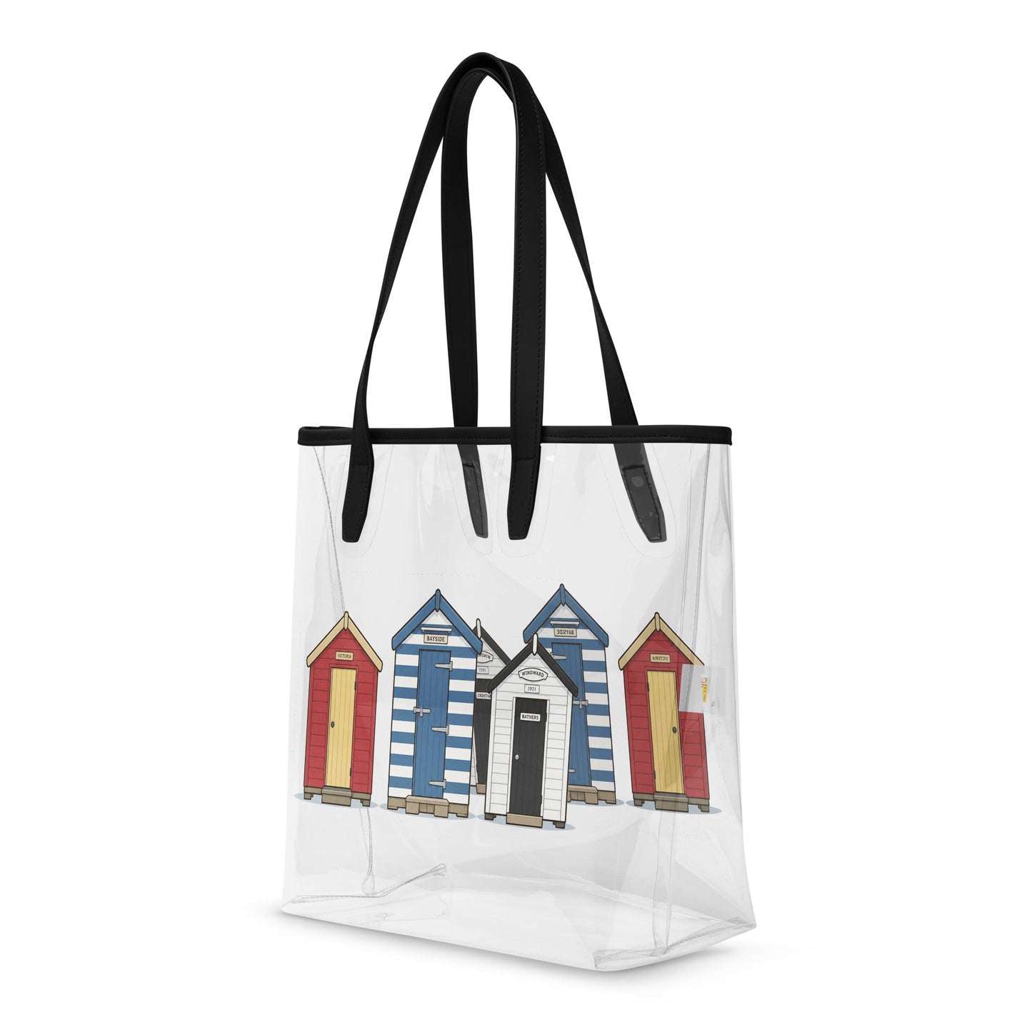 Beach Hut Trip clear tote bag - rubberchicken.studio