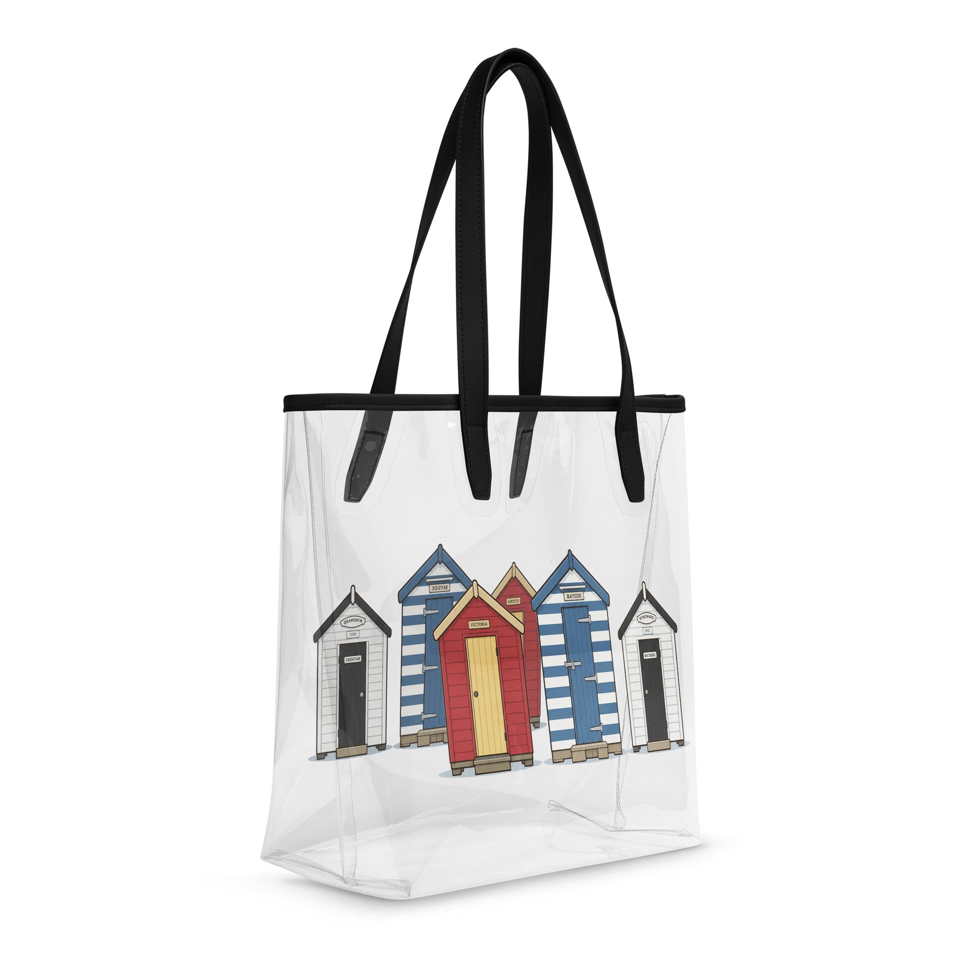 Beach Hut Trip clear tote bag - rubberchicken.studio