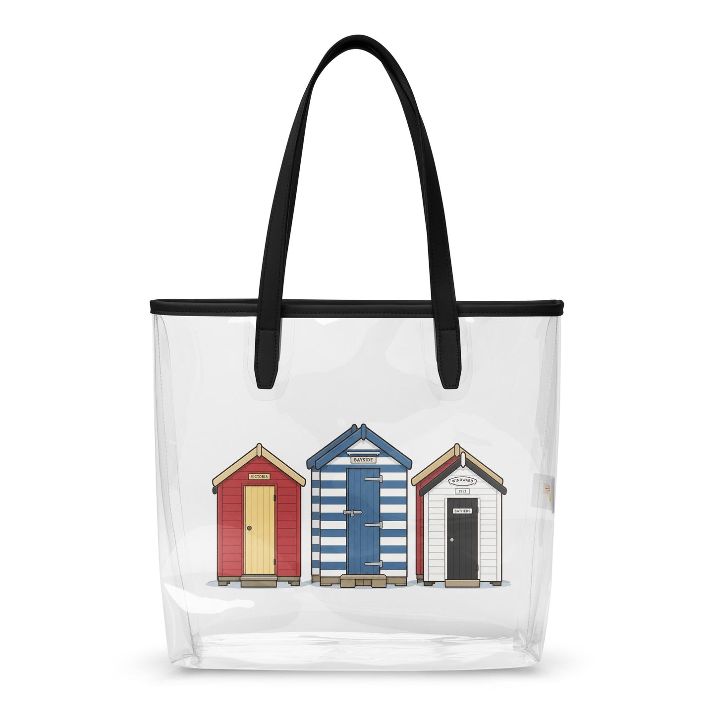 Beach Hut Trip clear tote bag - rubberchicken.studio
