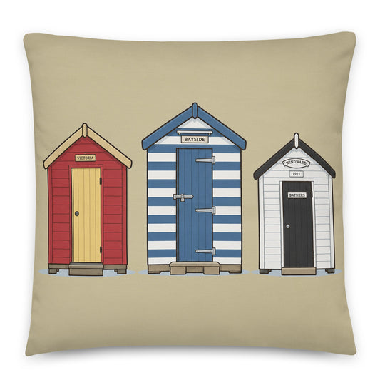 Beach Huts - cotton cushion cover - rubberchicken.studio