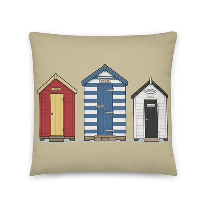 Beach Huts - cotton cushion cover - rubberchicken.studio
