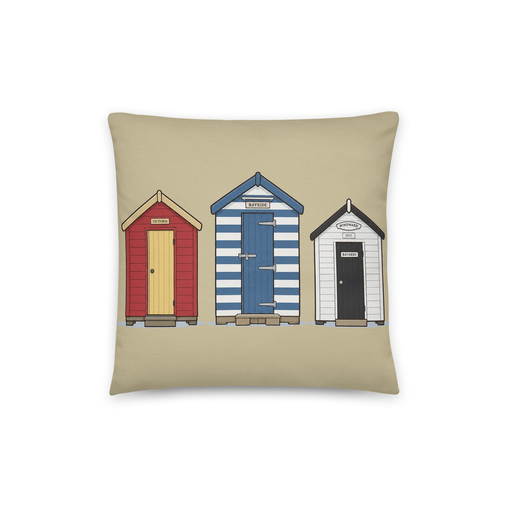 Beach Huts - cotton cushion cover - rubberchicken.studio