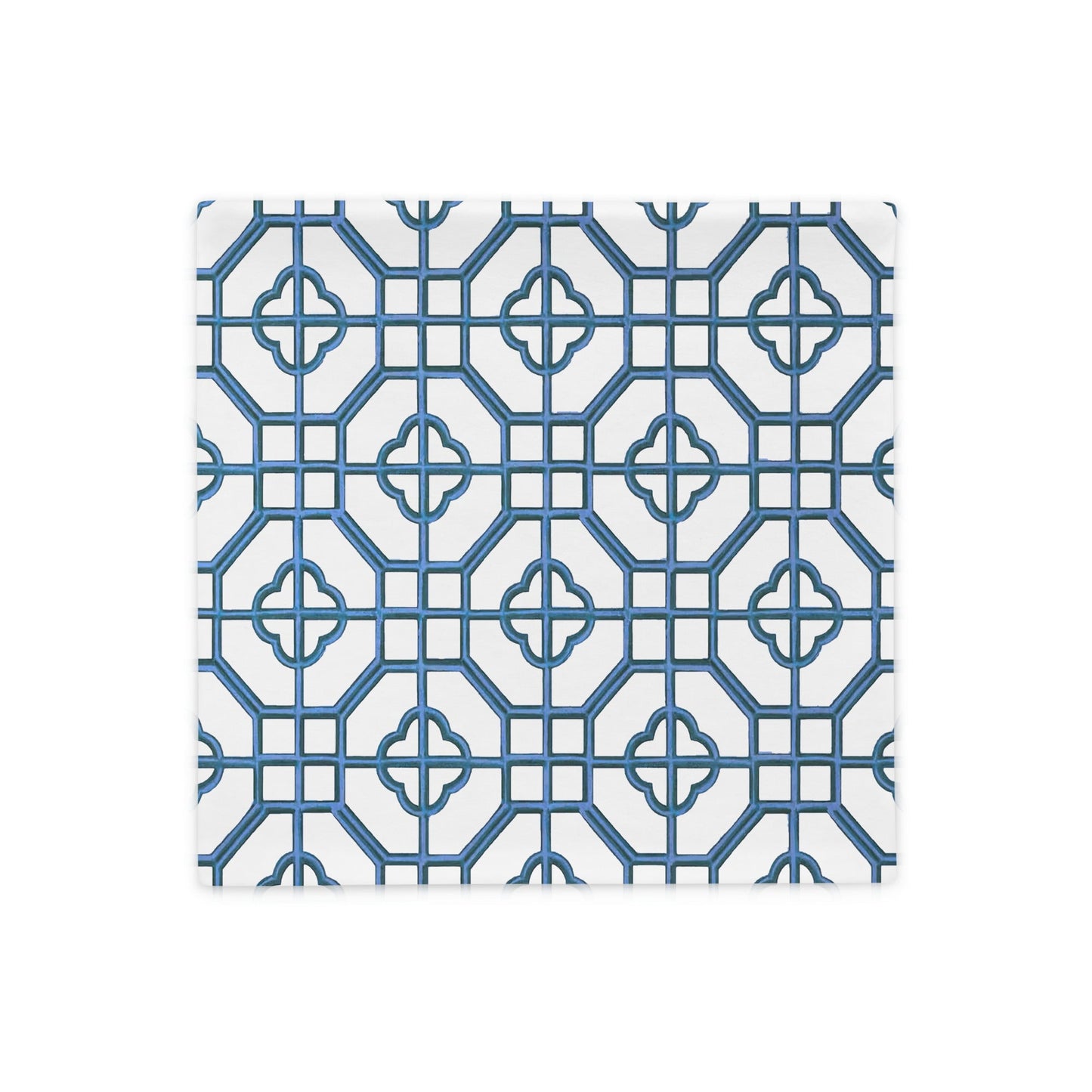 Blue & White Oriental Trellis throw cushion cover - rubberchicken.studio