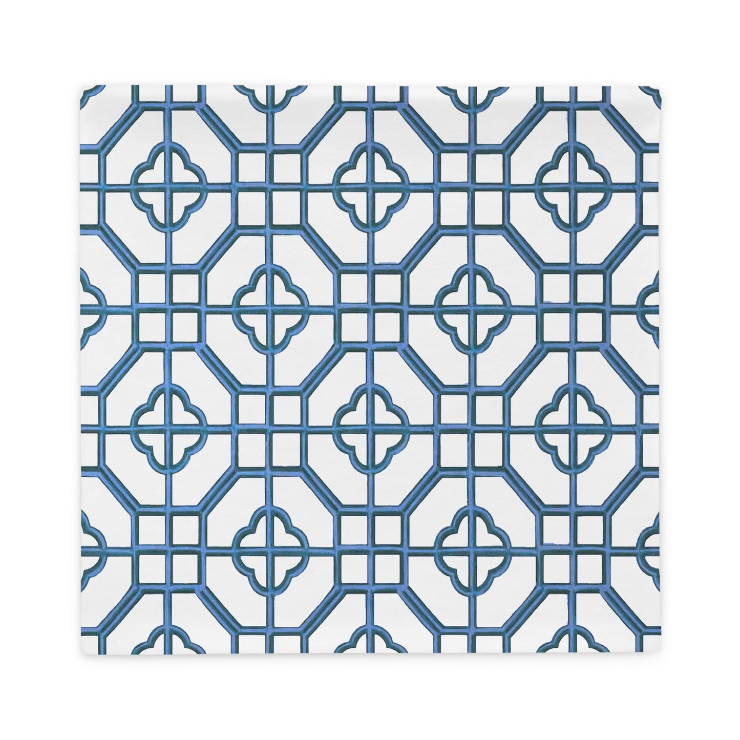 Blue & White Oriental Trellis throw cushion cover - rubberchicken.studio