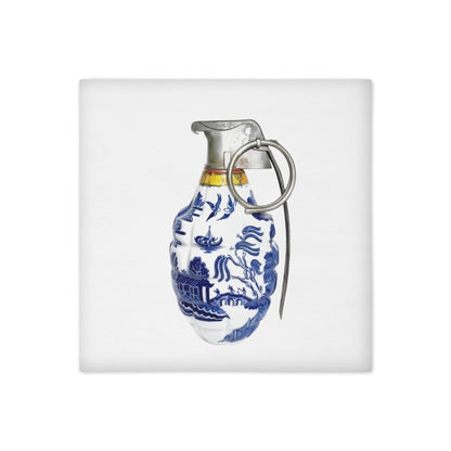 Blue Willow Grenade cotton throw cushion cover - rubberchicken.studio