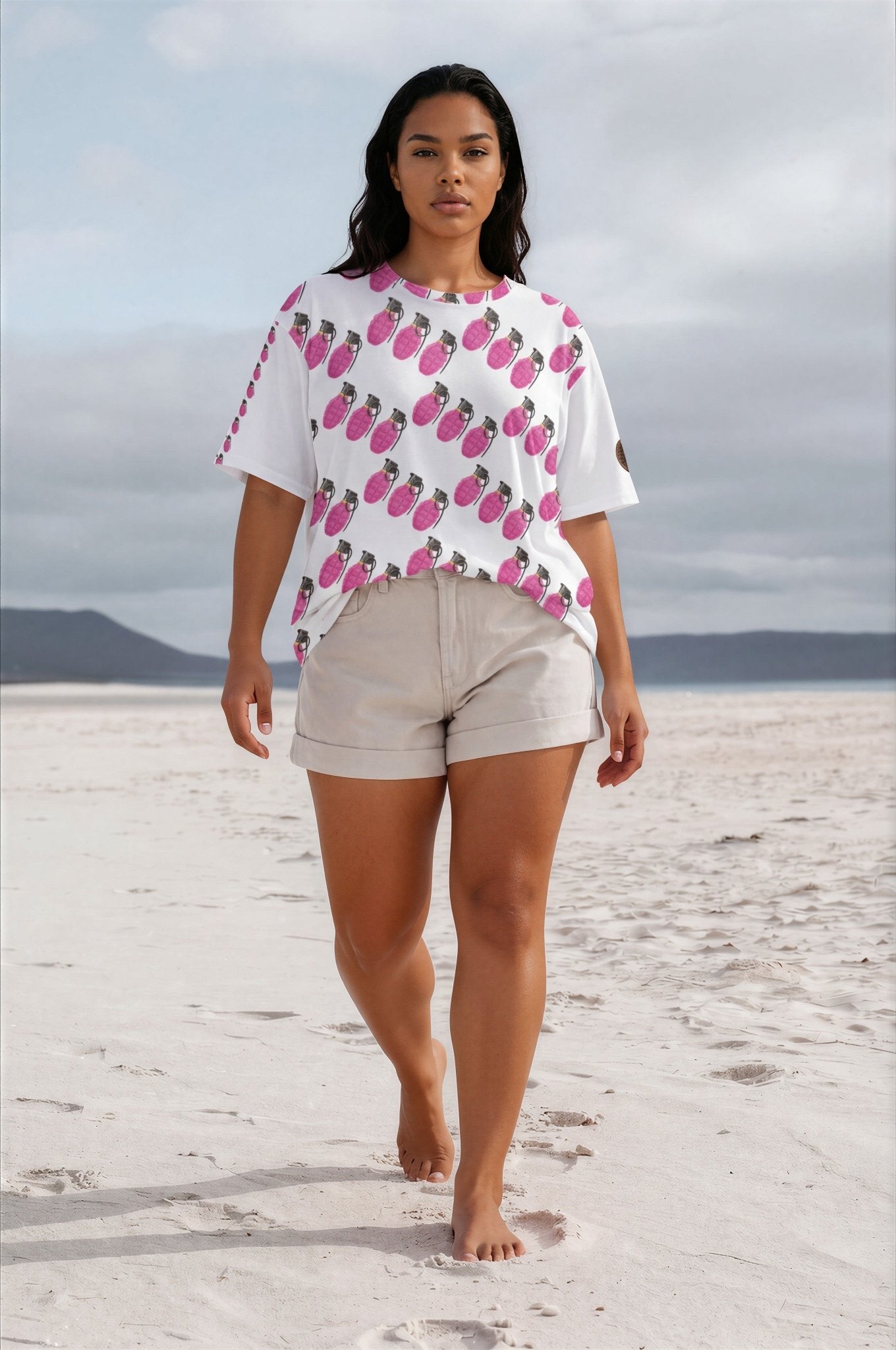 Bubblegum Pink Grenades Oversized Cotton T-Shirt - rubberchicken.studio