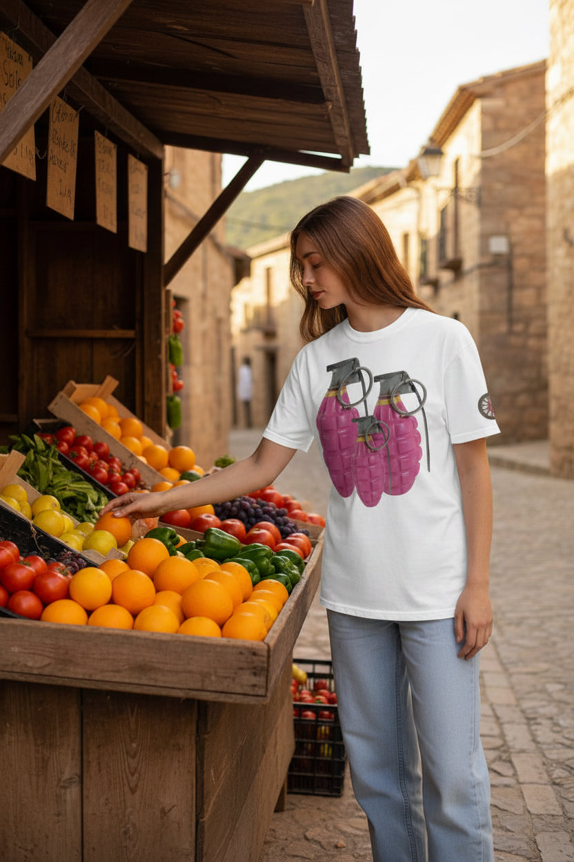 Bubblegum Pink Grenades Trio T-Shirt - rubberchicken.studio