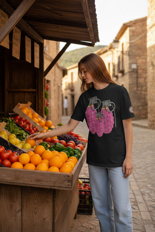 Bubblegum Pink Grenades Trio T-Shirt - rubberchicken.studio