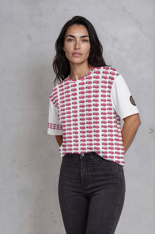 Bubblegum Pink Multi Grenades Oversized Cotton T-Shirt - rubberchicken.studio