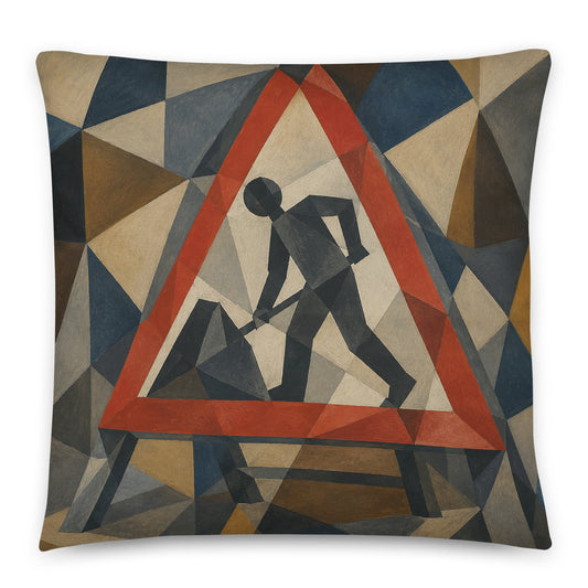 Cubist Men At Work cotton cushion cover - Perfect for Campervans - rubberchicken.studio