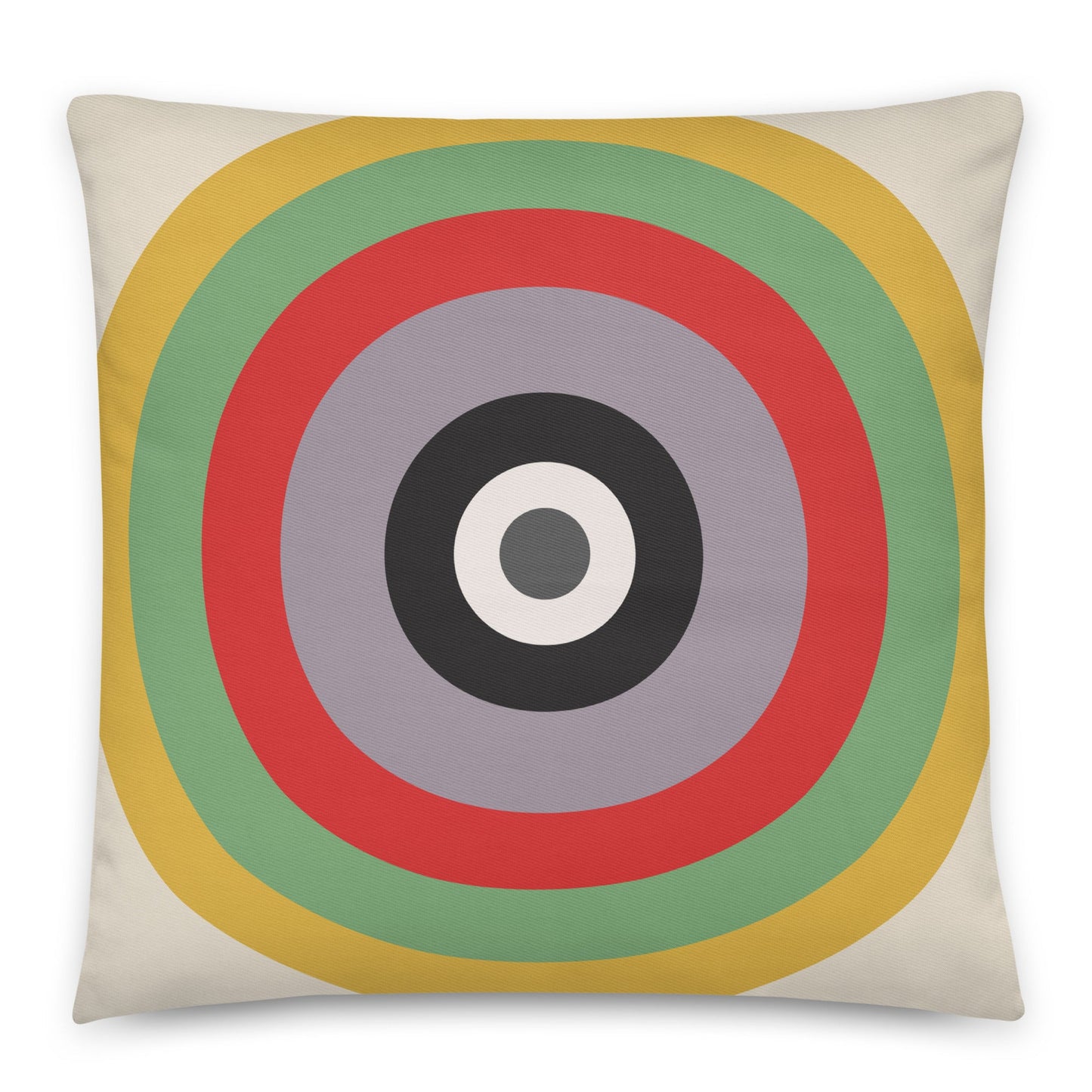 French - Muted greys, olive greens and bold reds cotton cushion cover - rubberchicken.studio