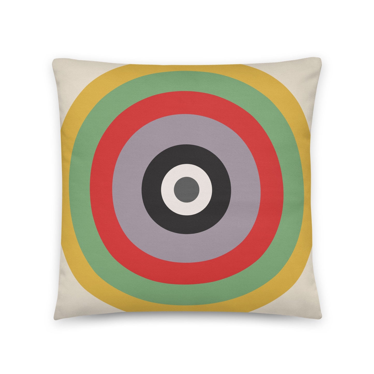 French - Muted greys, olive greens and bold reds cotton cushion cover - rubberchicken.studio