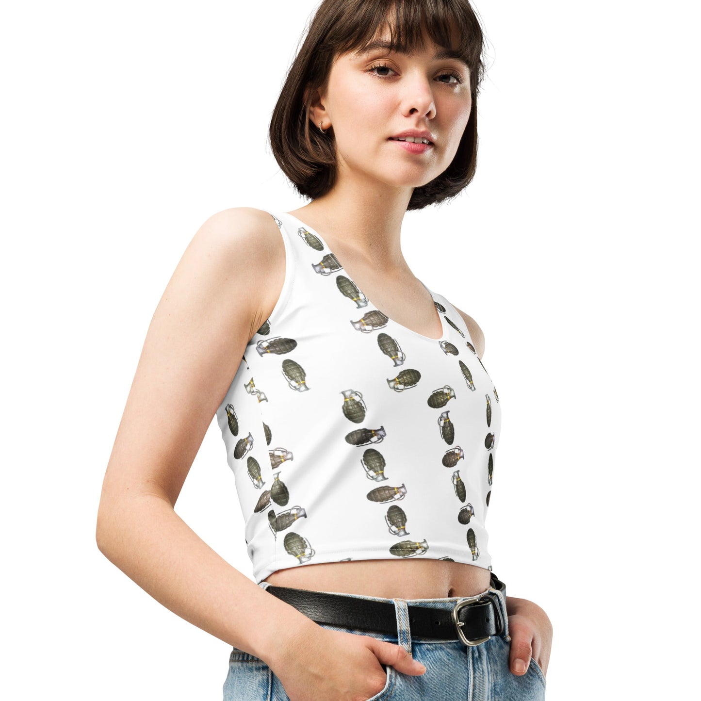 Green Grenades sleeveless Crop Top - rubberchicken.studio