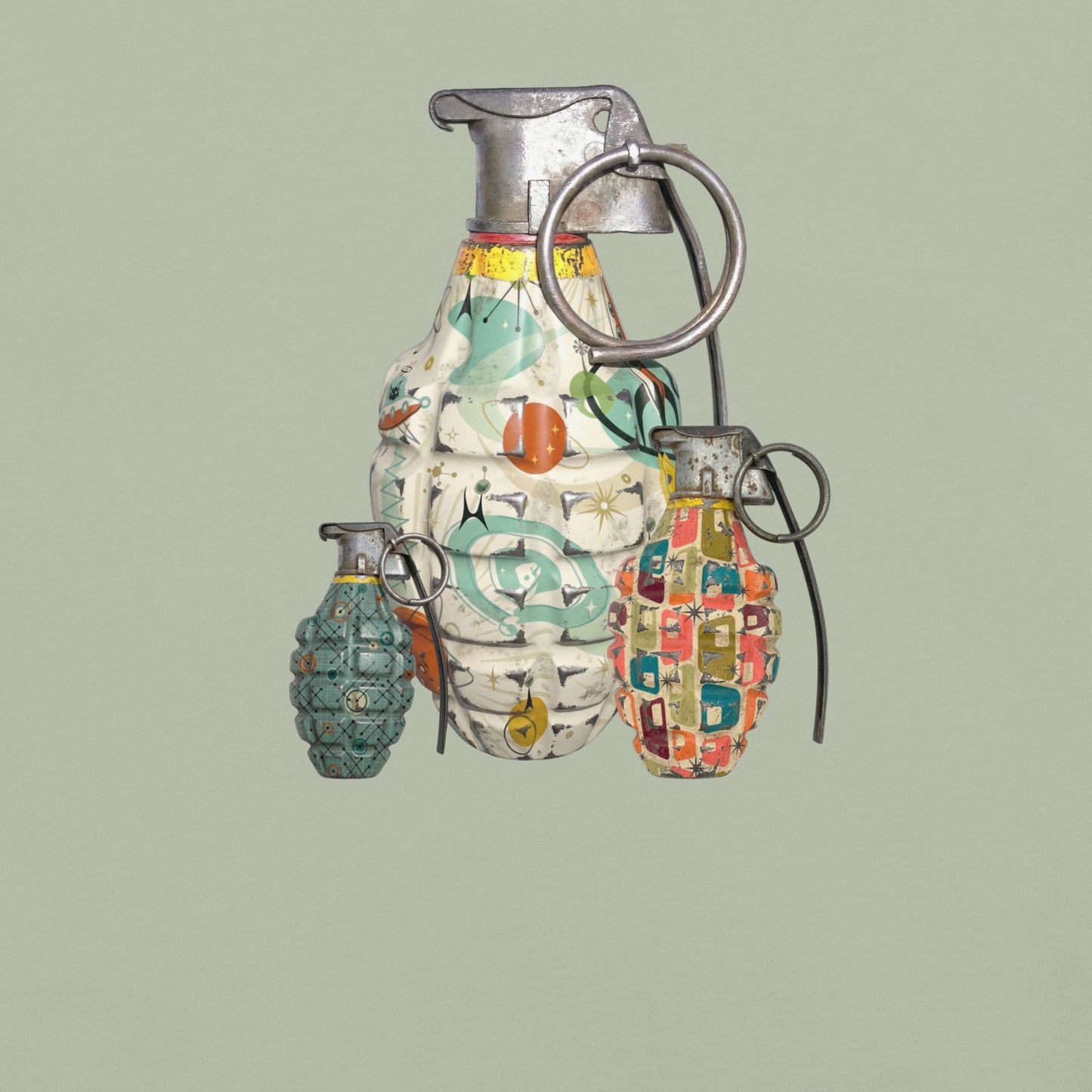 Mid-Century Grenades Trio T-Shirt - rubberchicken.studio
