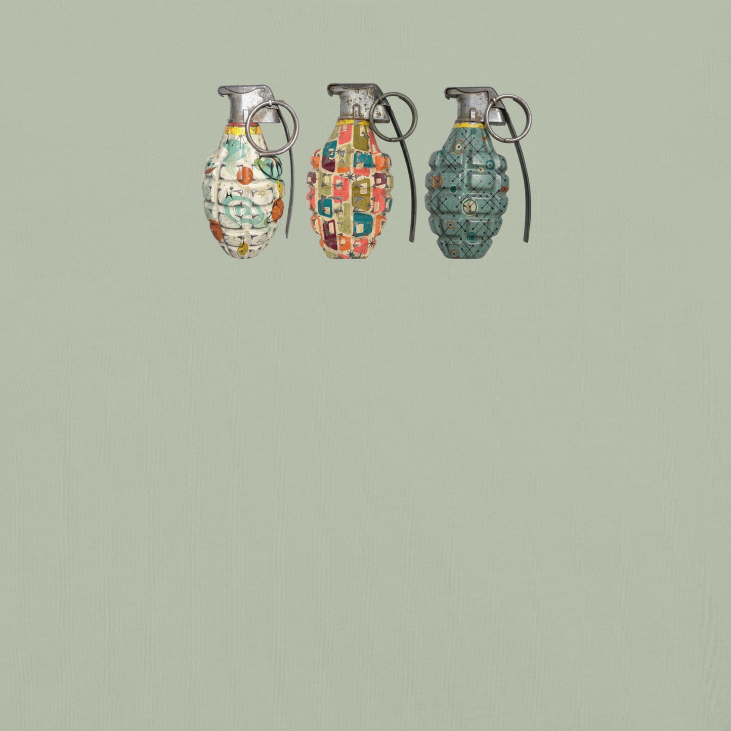 Mid-Century Grenades Trio T-Shirt - rubberchicken.studio