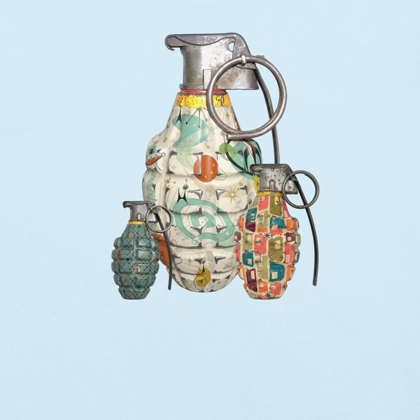 Mid-Century Grenades Trio T-Shirt - rubberchicken.studio