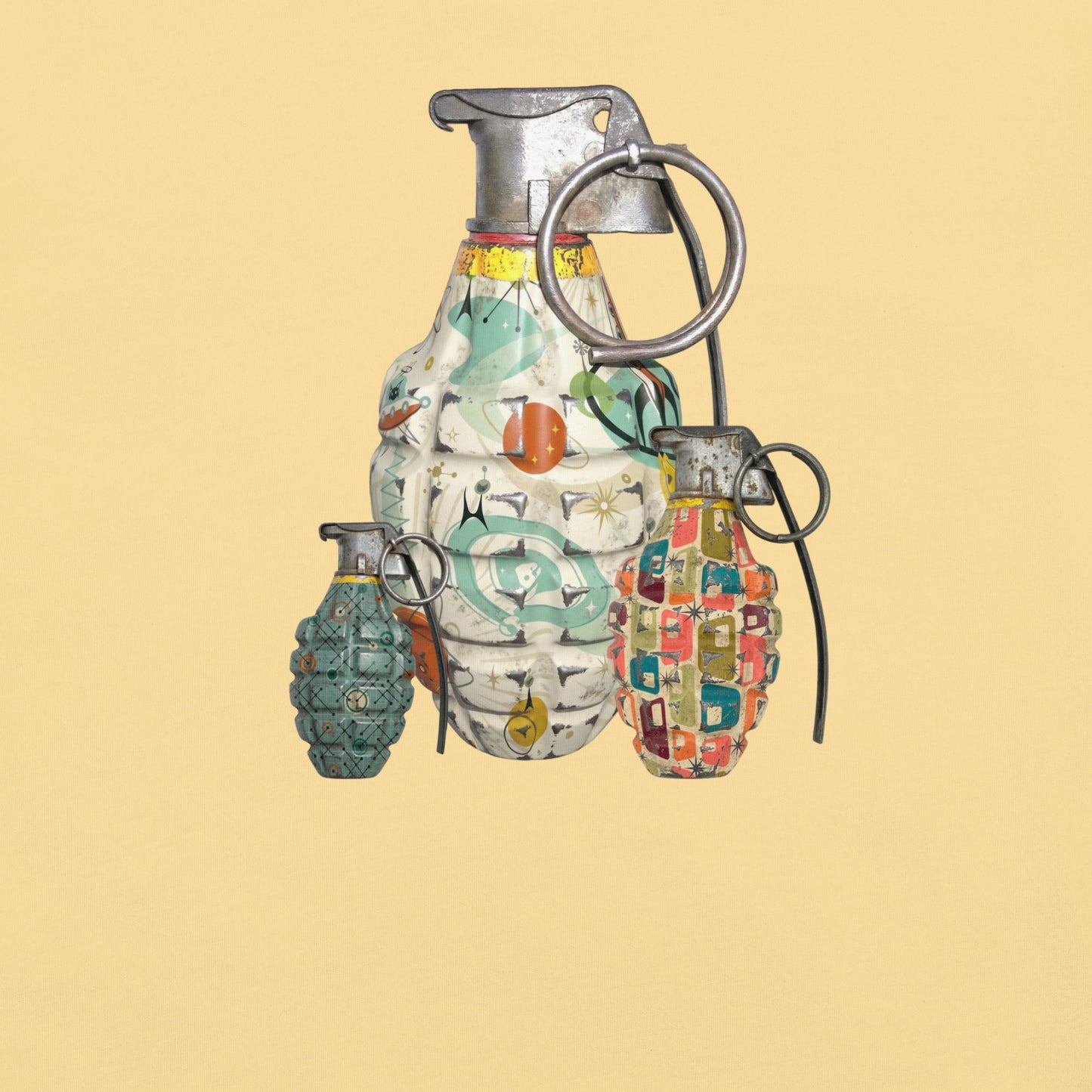 Mid-Century Grenades Trio T-Shirt - rubberchicken.studio