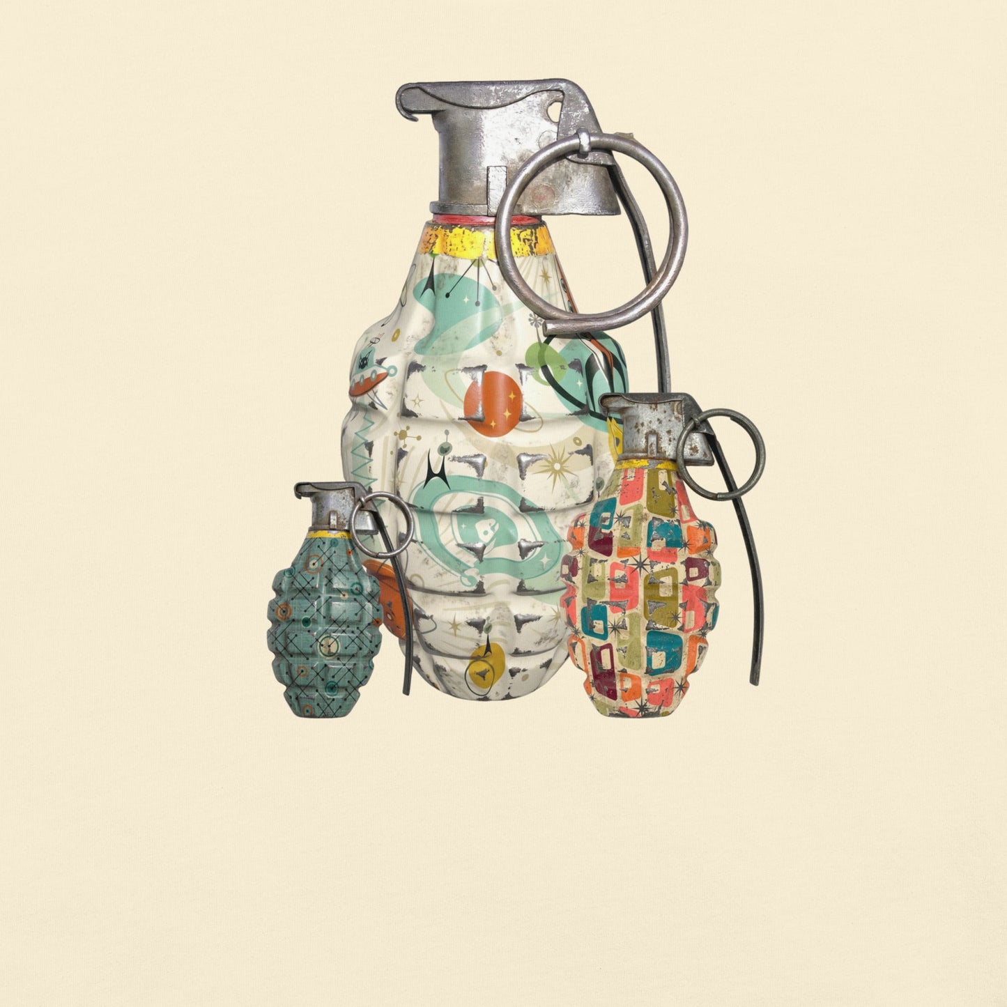 Mid-Century Grenades Trio T-Shirt - rubberchicken.studio
