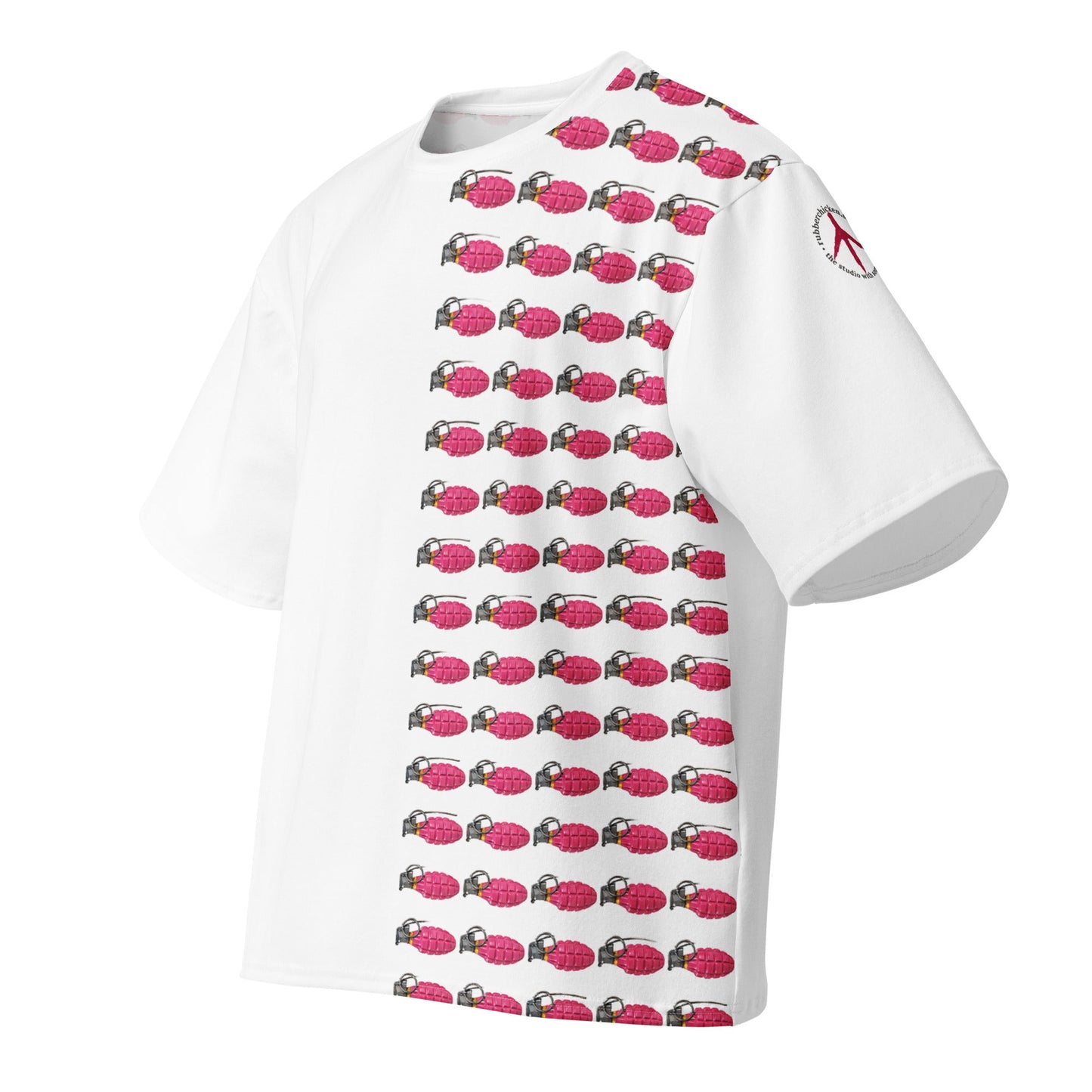 Oversized 50/50 Print Bubblegum Pink Grenades T-Shirt - rubberchicken.studio