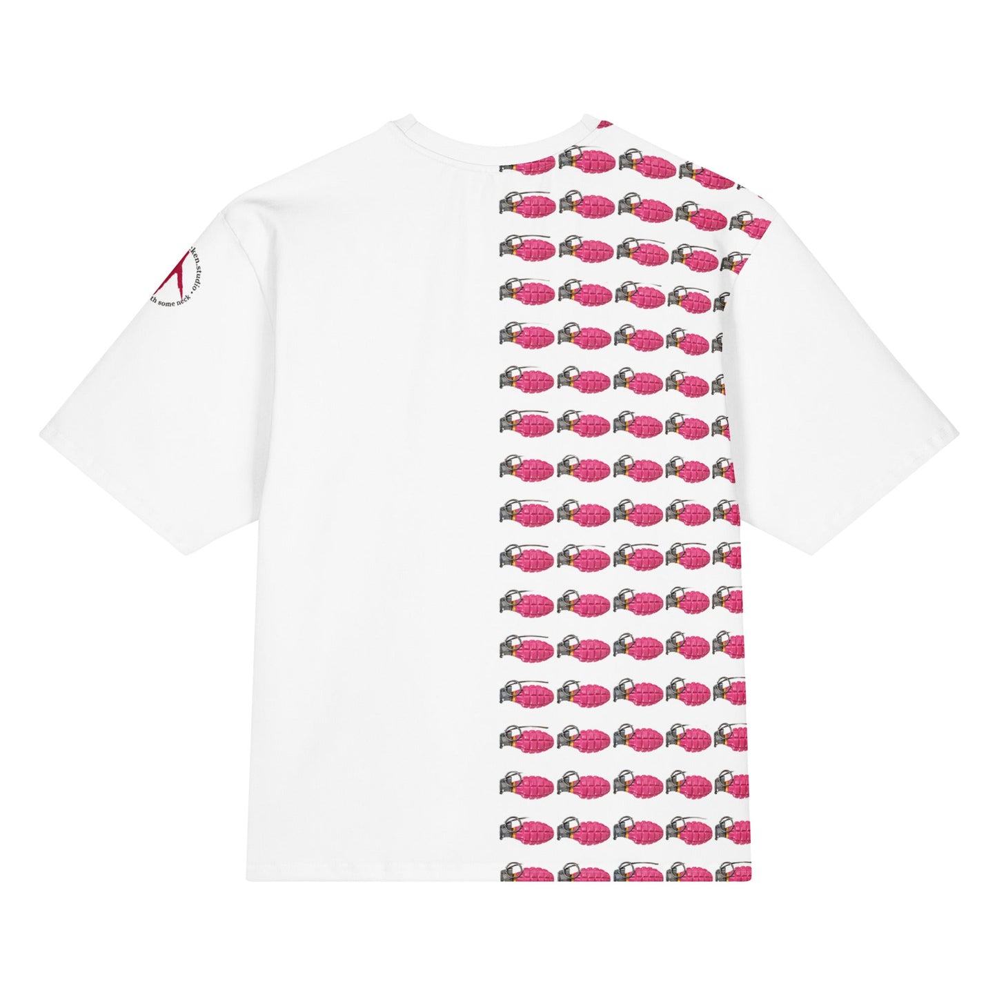 Oversized 50/50 Print Bubblegum Pink Grenades T-Shirt - rubberchicken.studio