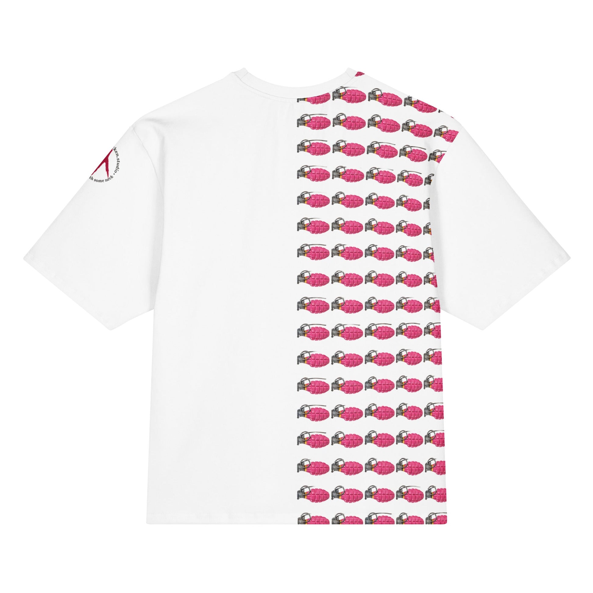 Oversized 50/50 Print Bubblegum Pink Grenades T-Shirt - rubberchicken.studio