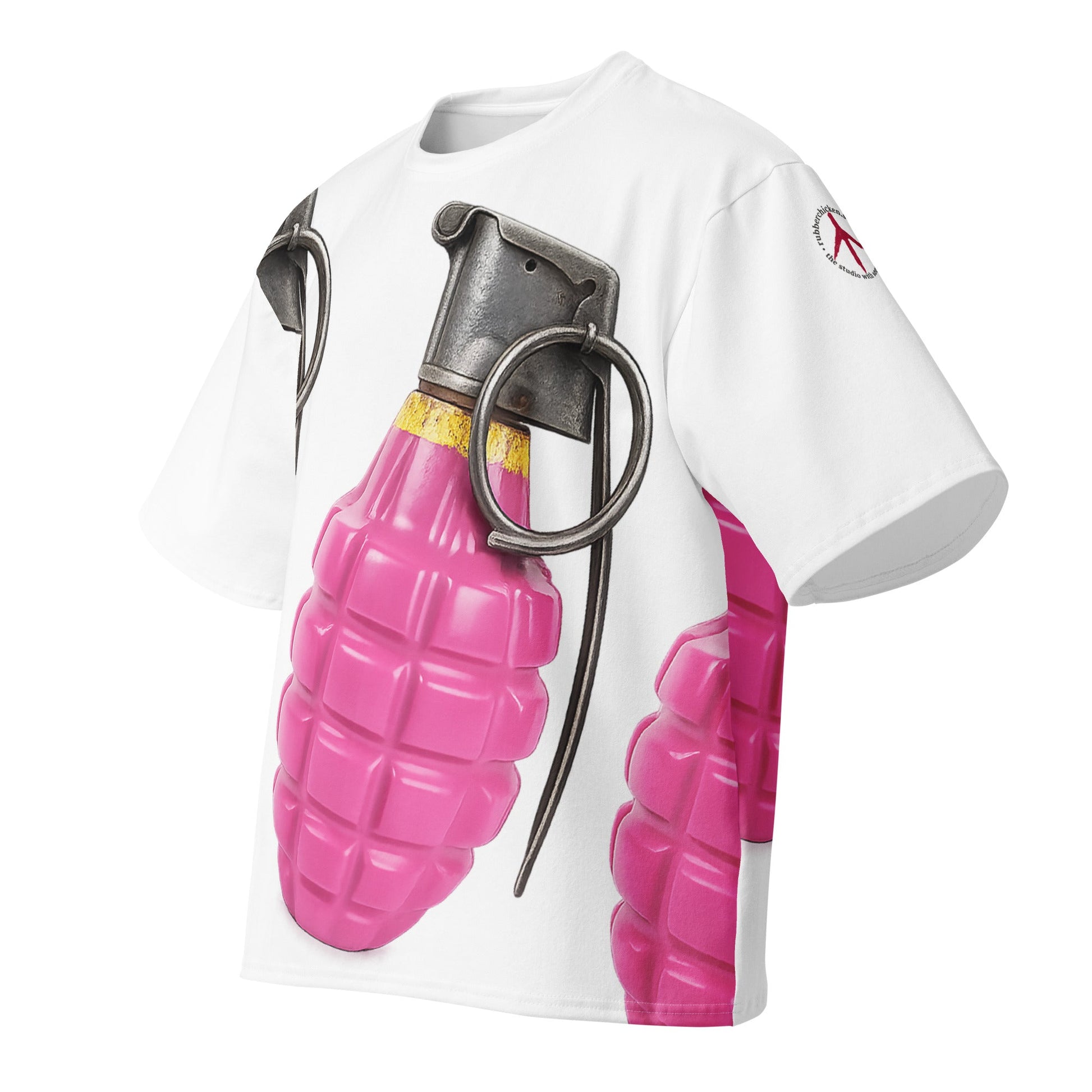 Oversized All-Over Print Bubblegum Pink Grenade T-Shirt - rubberchicken.studio