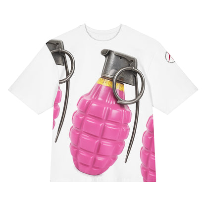 Oversized All-Over Print Bubblegum Pink Grenade T-Shirt - rubberchicken.studio