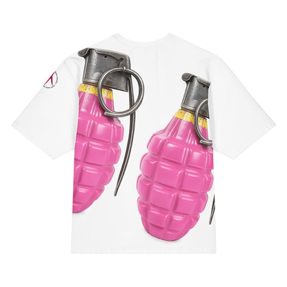 Oversized All-Over Print Bubblegum Pink Grenade T-Shirt - rubberchicken.studio