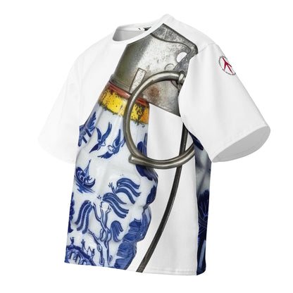 Oversized All-Over Print Willow Pattern Grenade T-Shirt - rubberchicken.studio
