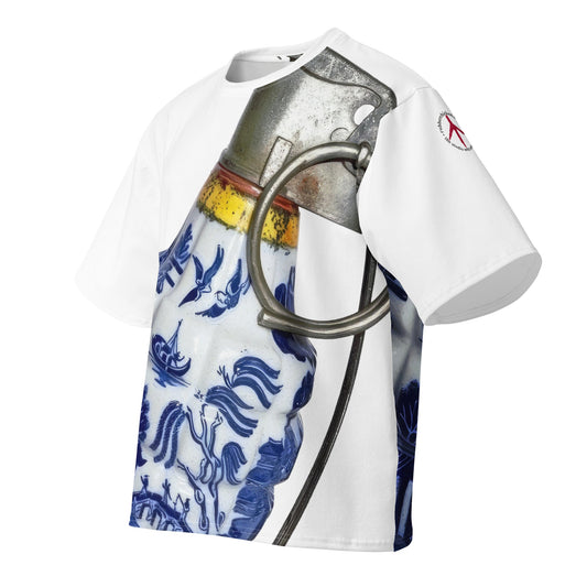 Oversized All-Over Print Willow Pattern Grenade T-Shirt - rubberchicken.studio