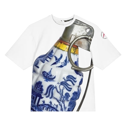 Oversized All-Over Print Willow Pattern Grenade T-Shirt - rubberchicken.studio
