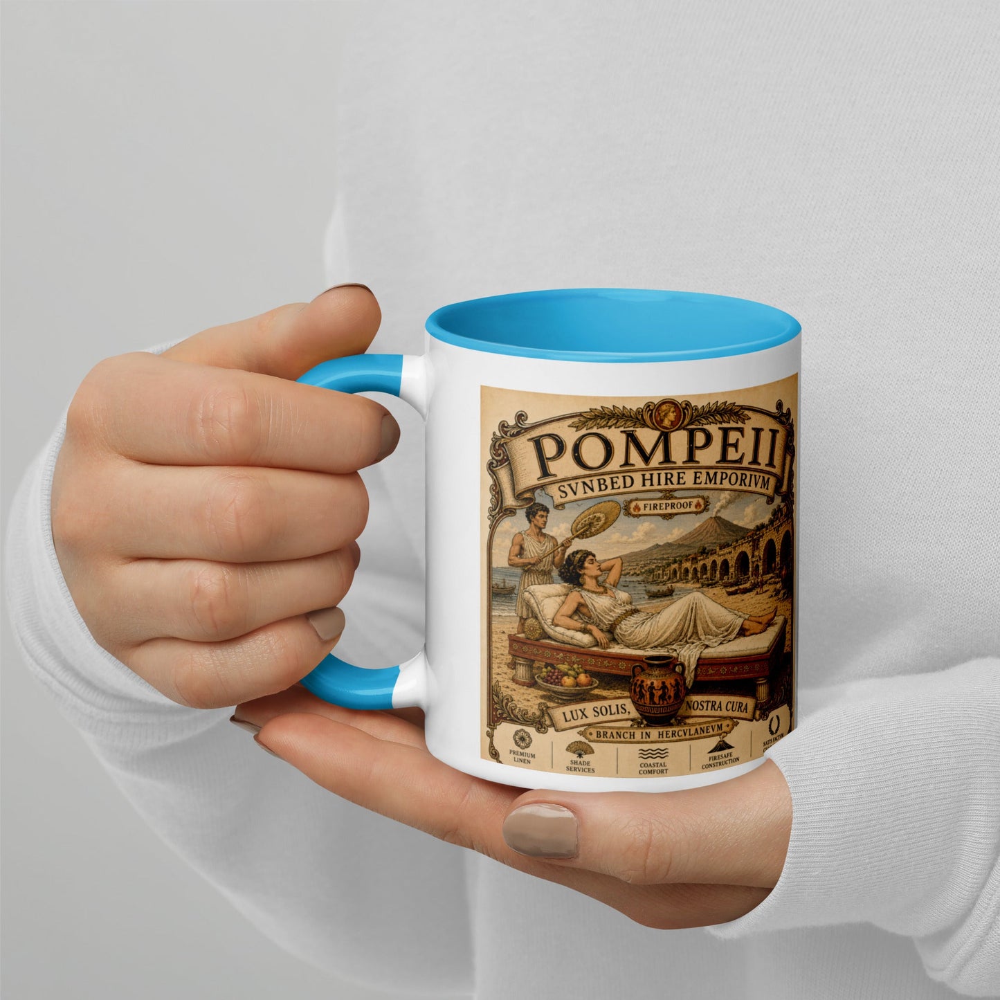 Pompeii Sunbeds Hire Mug by Toby - rubberchicken.studio