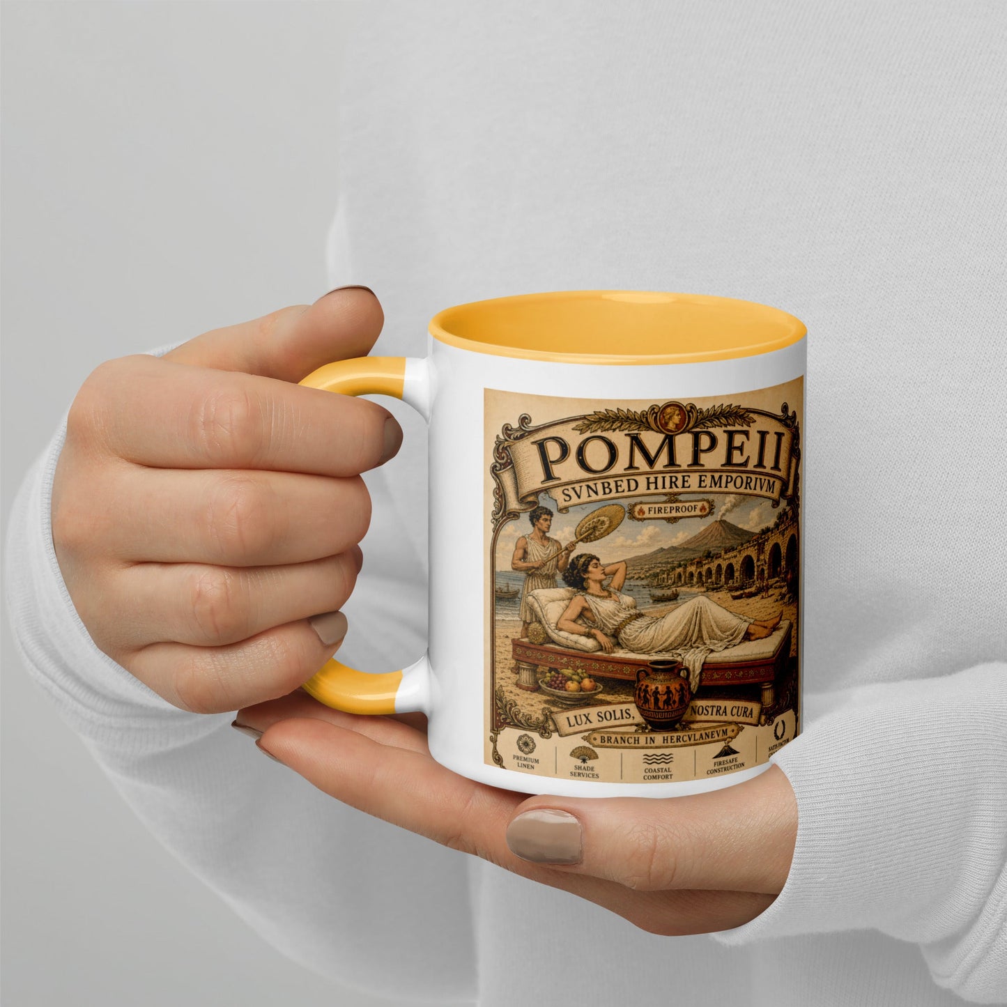 Pompeii Sunbeds Hire Mug by Toby - rubberchicken.studio