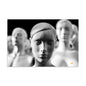 Original black and white photograph of a mannequin looking as though she is crying as the frost melts on her face.
