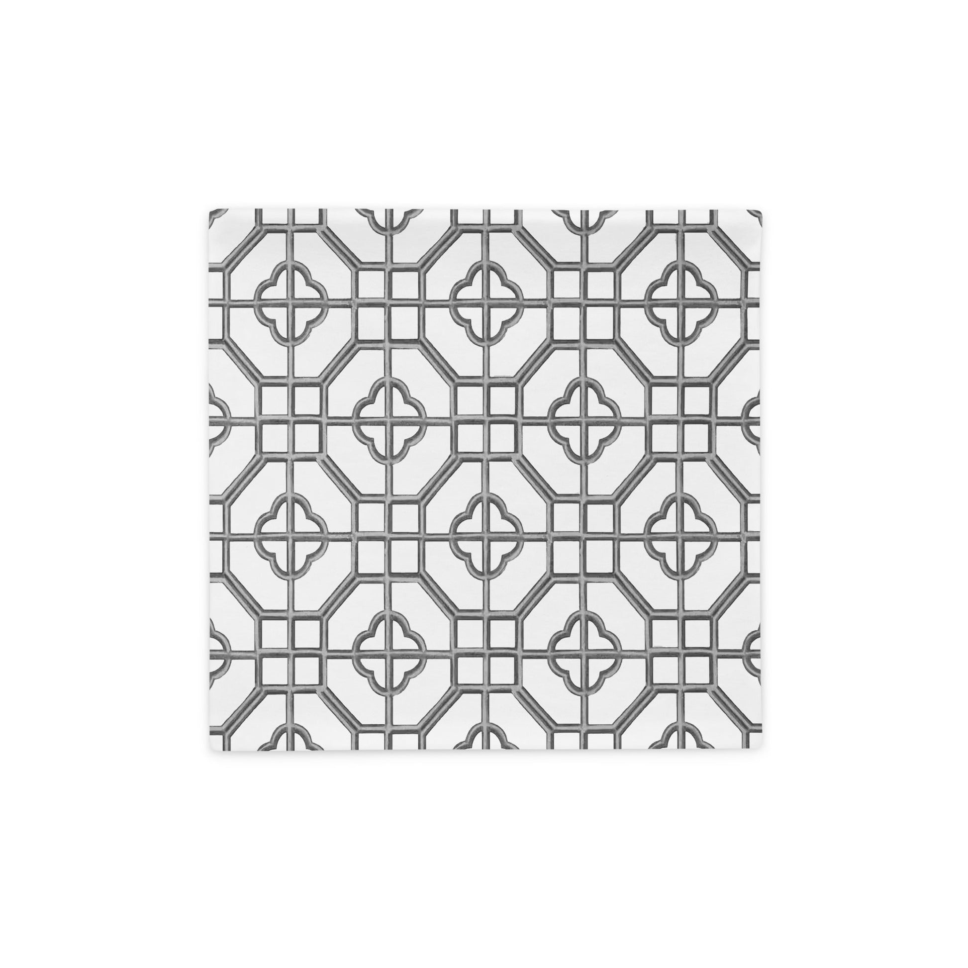 Verdigris & Monotone Oriental Trellis throw cushion cover - rubberchicken.studio