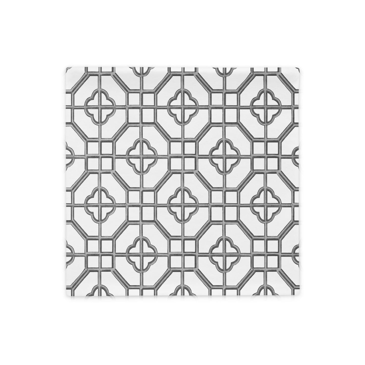 Verdigris & Monotone Oriental Trellis throw cushion cover - rubberchicken.studio