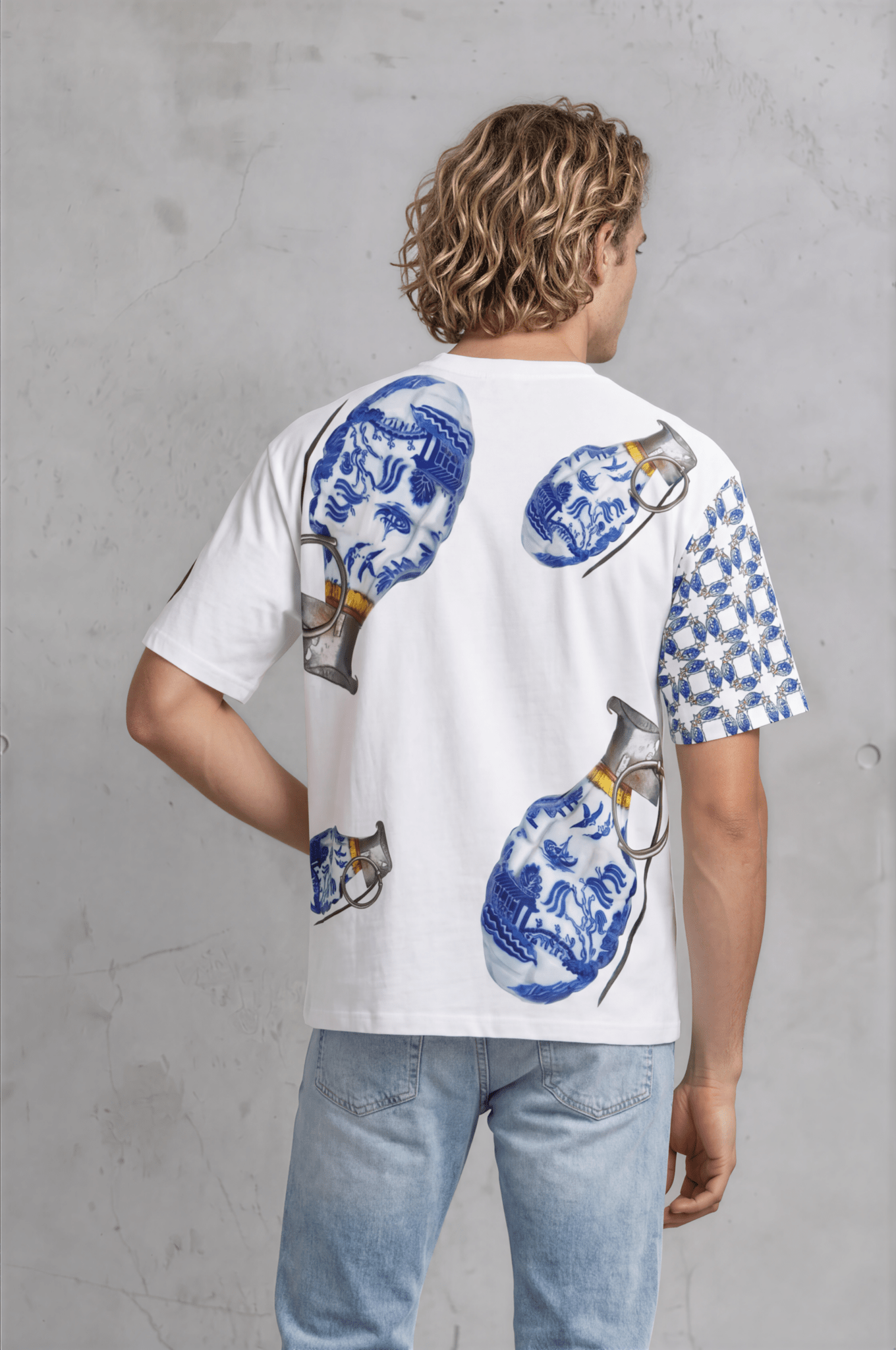 Willow Pattern Grenades Oversized Cotton T-Shirt. - rubberchicken.studio