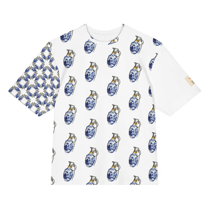 Willow Pattern Grenades Oversized Cotton T-Shirt. - rubberchicken.studio