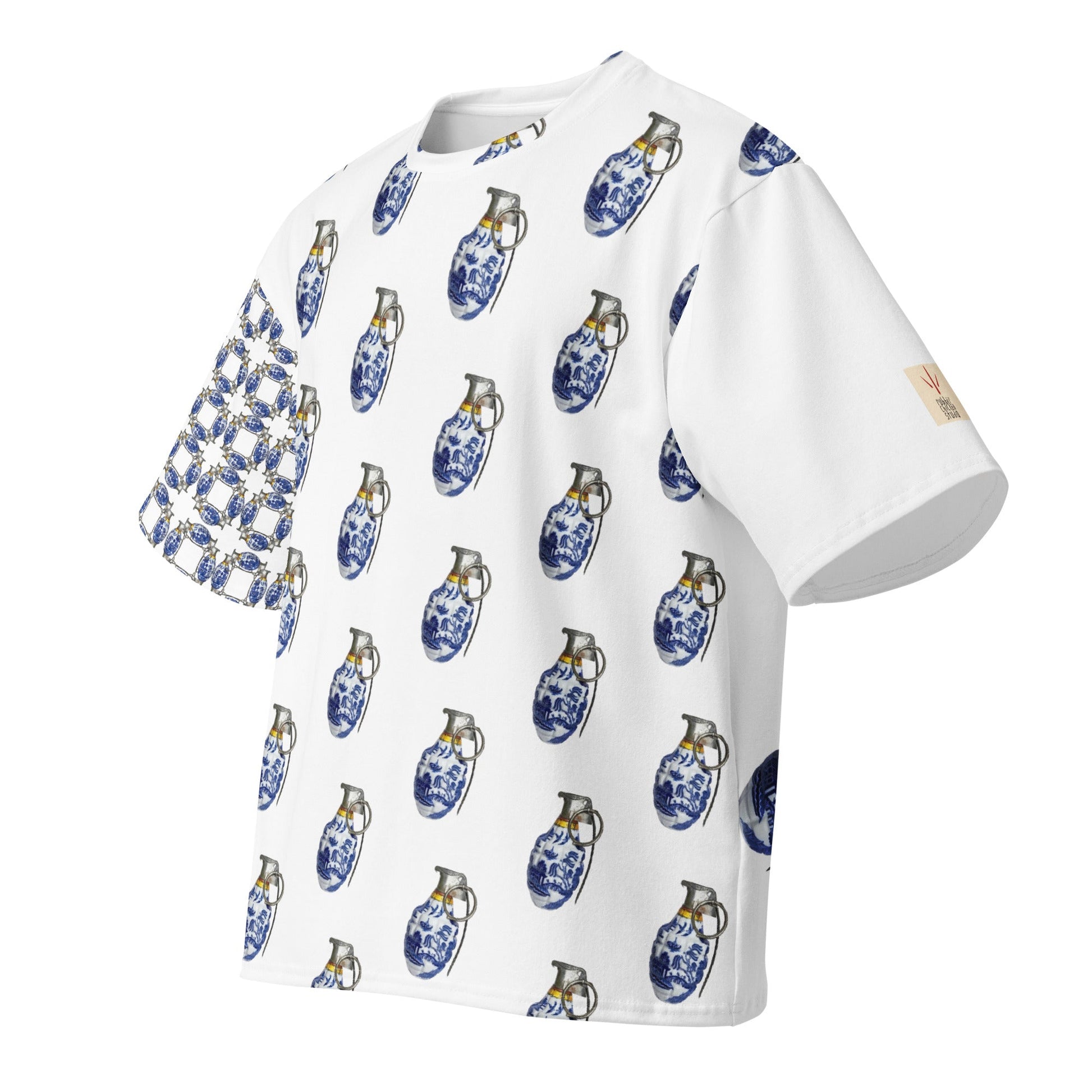 Willow Pattern Grenades Oversized Cotton T-Shirt. - rubberchicken.studio