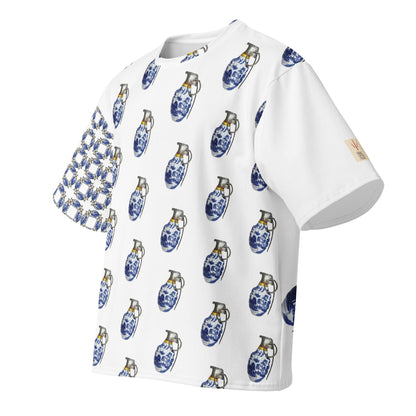 Willow Pattern Grenades Oversized Cotton T-Shirt. - rubberchicken.studio