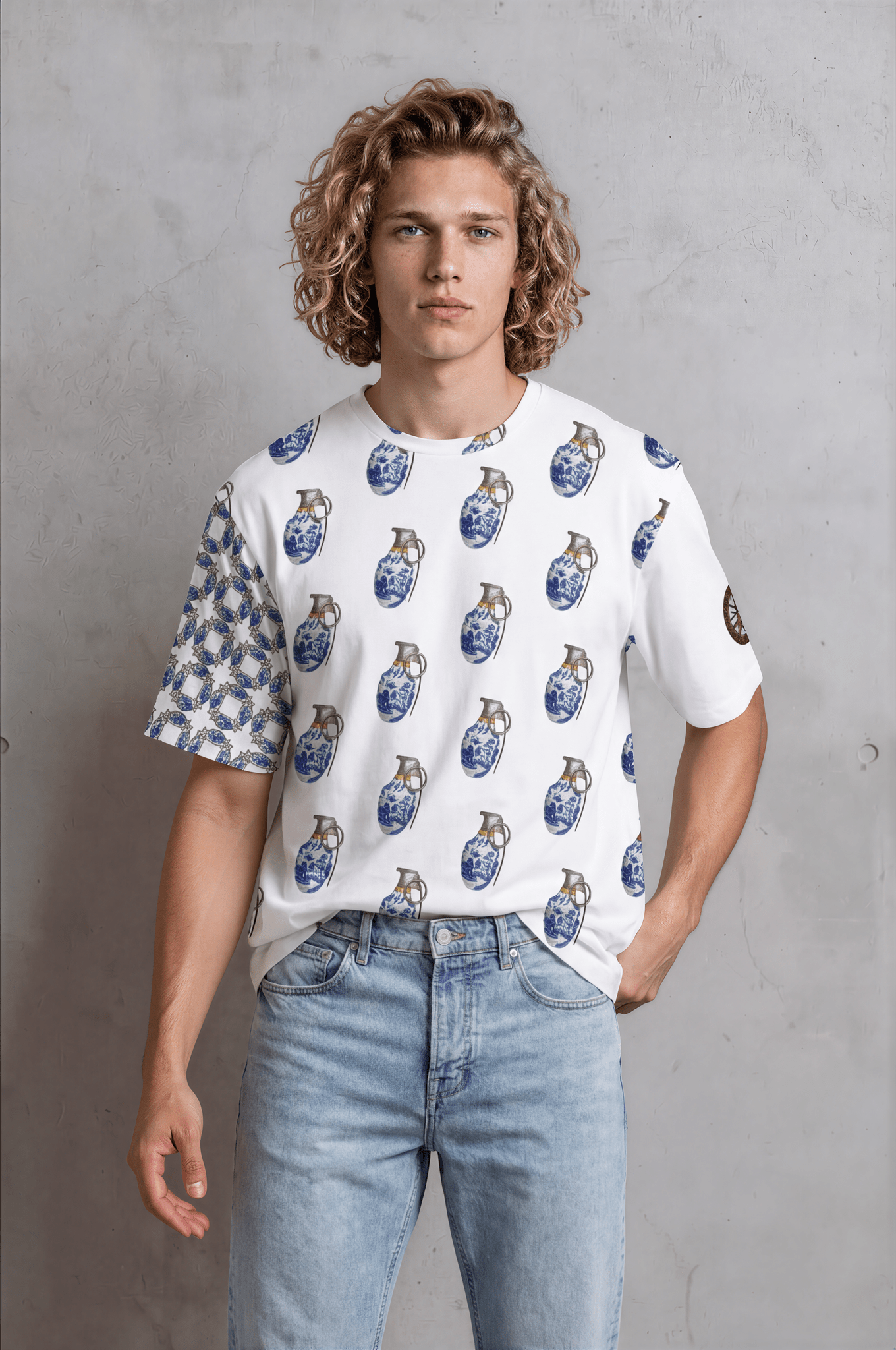 Willow Pattern Grenades Oversized Cotton T-Shirt. - rubberchicken.studio